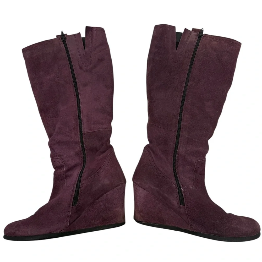 Vintage Burgundy Tall Boots Knee High Boots in Suede Toe to Toe London